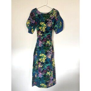 Vintage JA-NA  Hawaiian Maxi Dress Size 10 Abstract Floral Multi Color Barkcloth